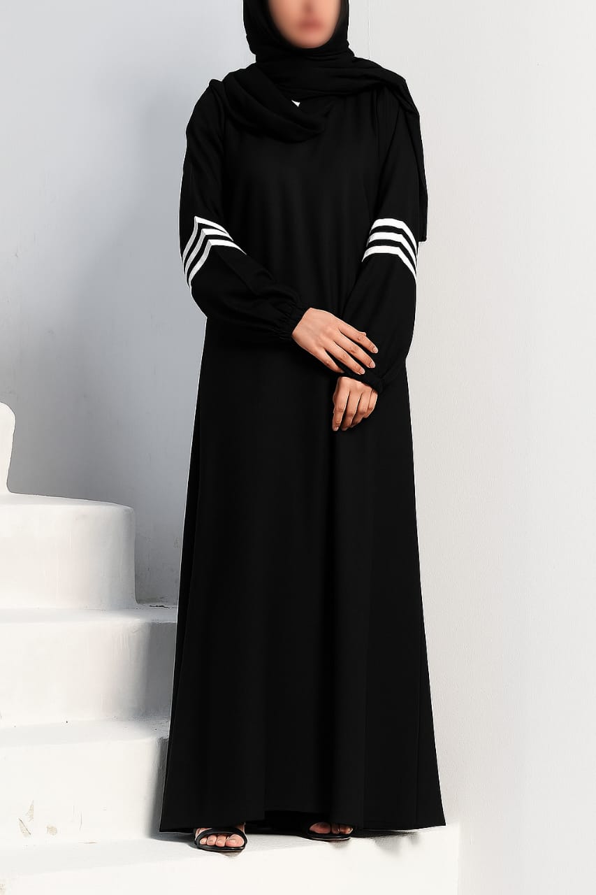 Abaya Al-Layla--Black Elegance with signature stripes
